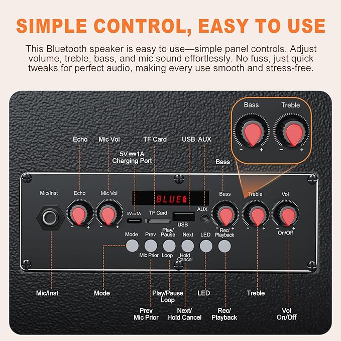 Large Bluetooth Karaoke Speaker with 2 Wireless Microphones, 11 Speaker System with 8800mAh Battery, Trolley PA System with Lights, Remote, FM/AUX/USB/TF, Bass & Treble Adjust, Ideal for Outdoor Party
