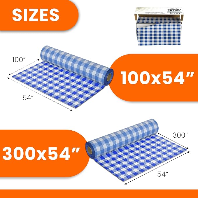 LEMON + Co. Blue Gingham Premium Plastic Tablecloth Roll - 54" x300' for Parties with Cutter Box - Cut to Size Rectangle & Round Disposable Tablecloth Plastic Table Cover - Image 5