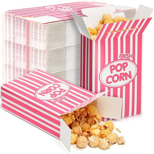 Xinnun 200 Pcs Paper Popcorn Boxes 1oz Oil-proof Disposable Striped Popcorn Boxes Container Leak Proof Paper Holders for Movie Night, Party, Birthday, Wedding (Pink) by Xinnun