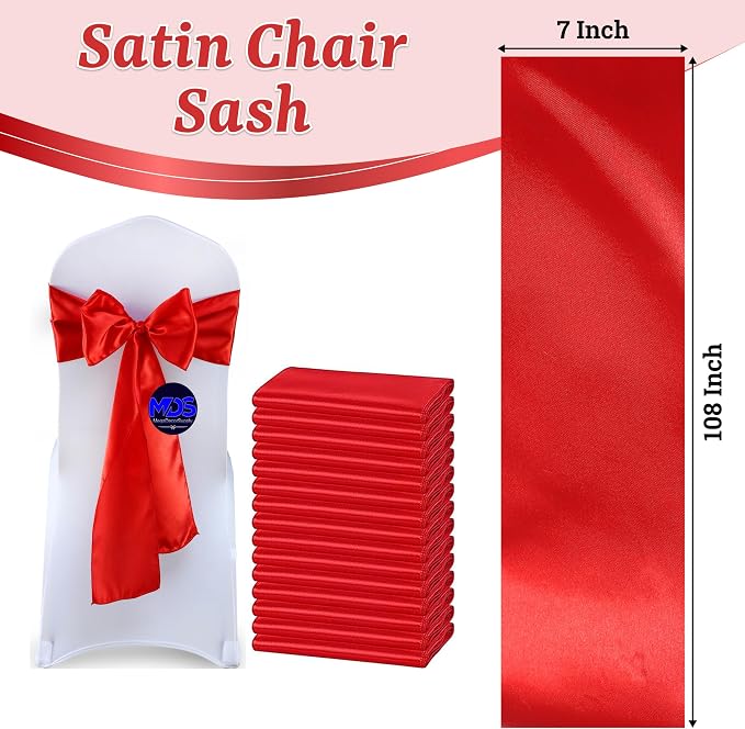 VDS Satin Chair Sashes Chair Cover Back Tie Sateen Bows Ribbon for Wedding Birthday Graduation Engagement Ceremony Event Party Banquet Venue Hotel All Dining Chair Decoration (25PC) (Red) - Image 3