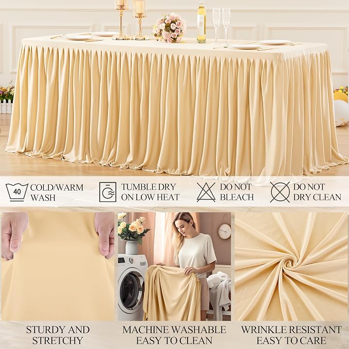 Shillance 2 Pack Champagne Table Clothes for 4 Foot Rectangle Tables, Premium Polyester Rectangle Tablecloth Wrinkle Resistant Washable Table Cover for Wedding, Party, Dining,Banquet,Buffet Tables - Image 5