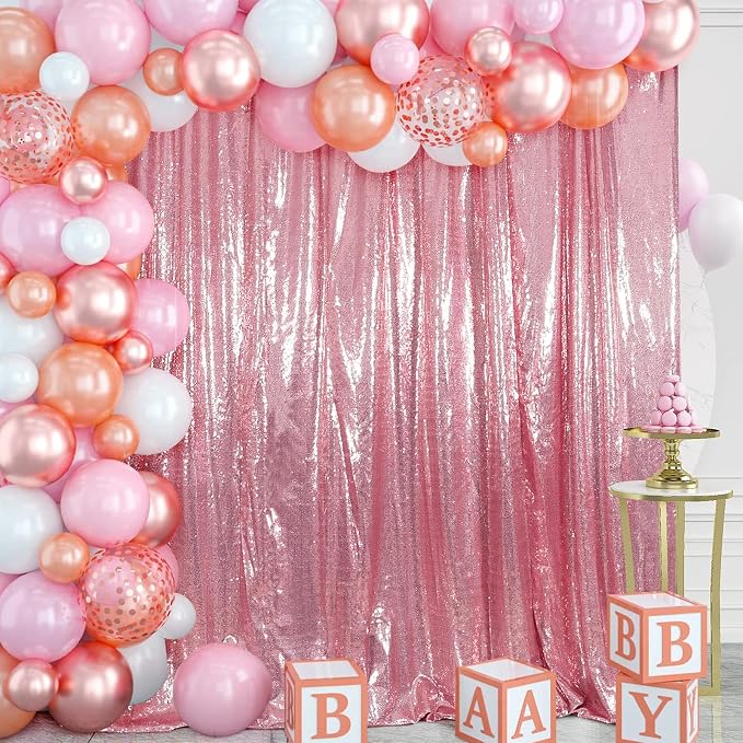 Juya Delight Pink Sequin Backdrop Curtains,Non See Through Photo Background Backdrop,Glitter Shimmer Wall Backdop for Party,8FTx8ft,Fuchsia Pink - Image 5