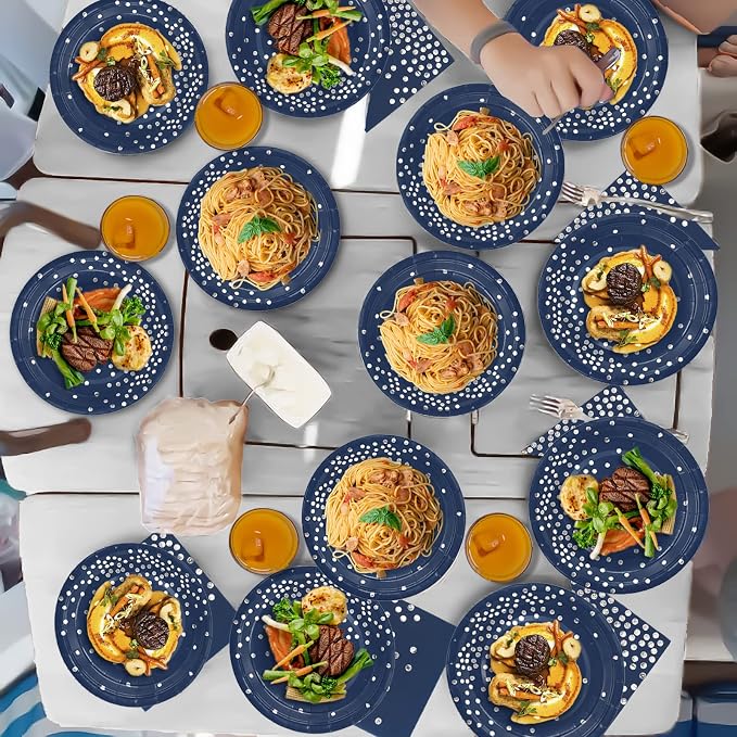 168Pcs Navy Blue Plates and Napkins Party Supplies, Navy Blue Paper Plates Serve 24, blue and Silver Party Decorations, for Fathers Day, Graduation, 4th of July, Hanukkah Party (Pack of 2) - Image 6