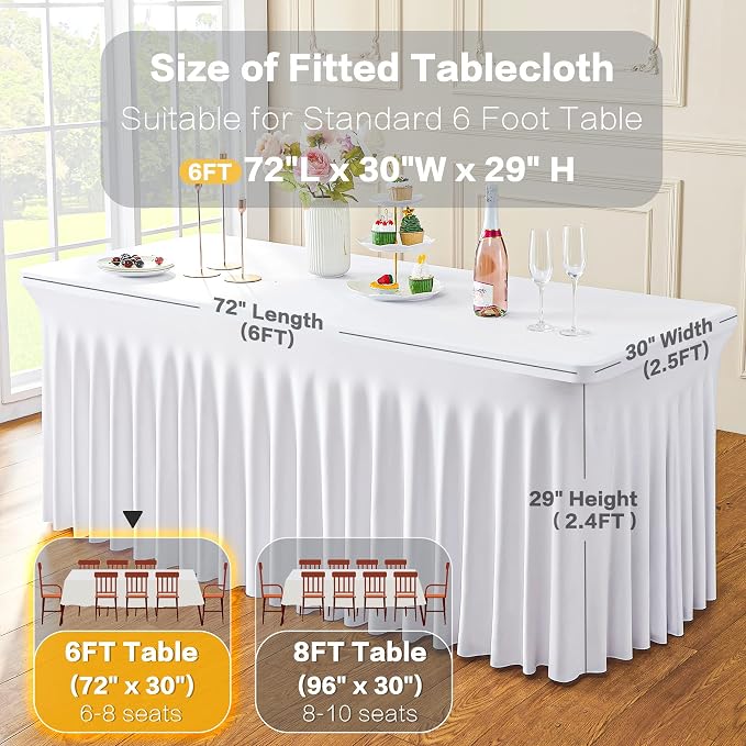 5Pack Spandex White Tablecloth for 6 Foot Rectangle Tables, Wrinkle Free Stretch Table Cloths 6ft Fitted Table Cover Desk Skirt for Parties Weddings Birthday Banquet Baby Shower - Image 6