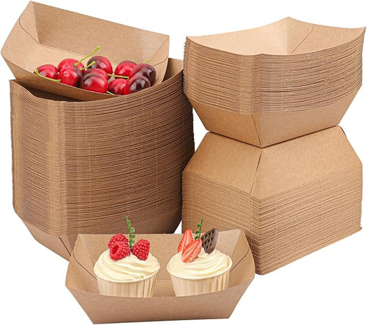 200 Pack Disposable Paper Food Boats, Grease Resistant Cardboard Food Boats, Disposable Cardboard Snack Trays for Burgers Fries Sandwiches Picnic Party and More by Unknown