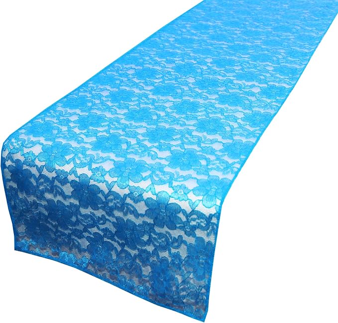 Zen Creative Designs 10 Pack Floral Lace Table Runner Sheer Lace Event Party Wedding Table Decor (12" by 60", Turquoise) by ZenCreativeDesigns