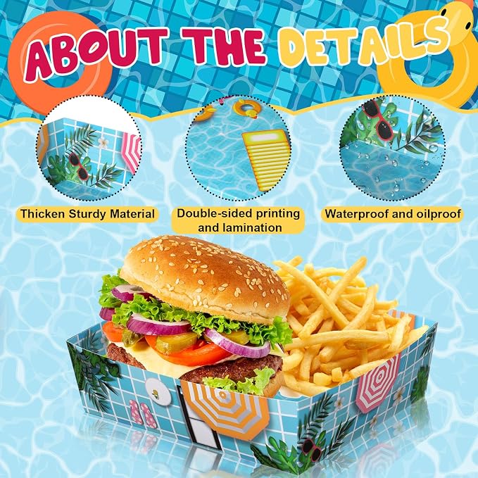 Ziliny 72 Pcs Summer Pool Beach Party Supplies 5 lb Paper Serving Food Tray | Pool Party Trays Supplies Summer Theme Decorations Paper Bowls Pool Tray Bowl for Birthday Party - Image 4