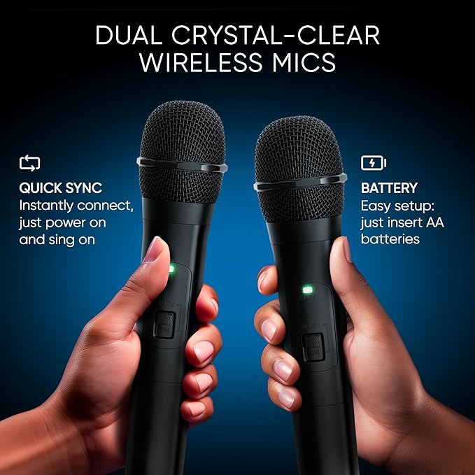 MASINGO Karaoke Machine for Kids and Adults with 2 Wireless Bluetooth Microphones, PA Portable Speaker with Colorful LED Lights, Supports TF Card/USB, AUX/MIC in, TWS for Home Party, Burletta C10 V2