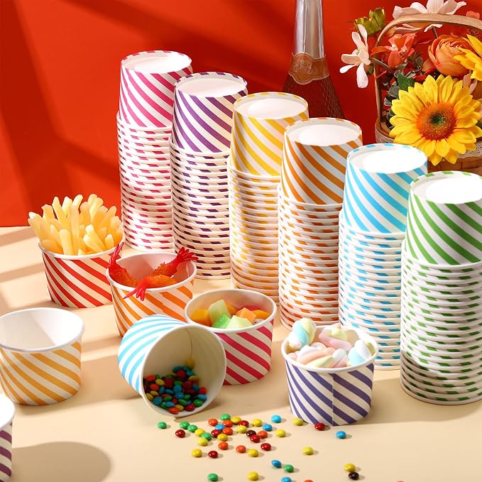 500 Pcs Paper Ice Cream Cups, 8 oz Disposable Dessert Sundae Bowls Frozen Yogurt Twill Snack Soup Hot Cold Food Paper Cups for New Year, Birthday, Wedding, Baby Shower, Party Supplies, Multicolor - Image 5