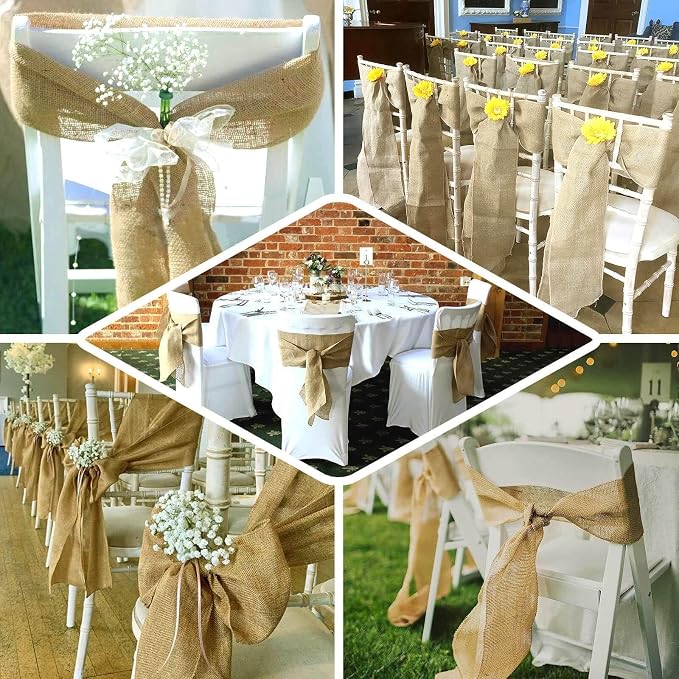 Efavormart 5 Pack | Gold Jute Faux Burlap Chair Sashes Covers, Boho Chic Linen Decor - 6"x108" - Image 4