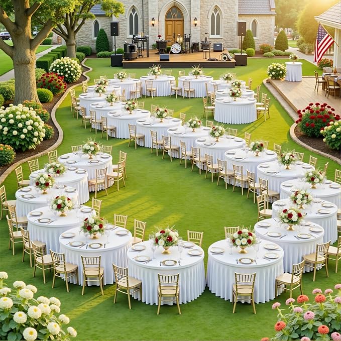 4Pack White Round Spandex Tablecloths for 60 inch Table, Stretchy Wrinkle Free 120inch Fitted 5FT Round Table Cloths Cover with Skirt for Wedding Birthday Party Dining Banquet Events - Image 8