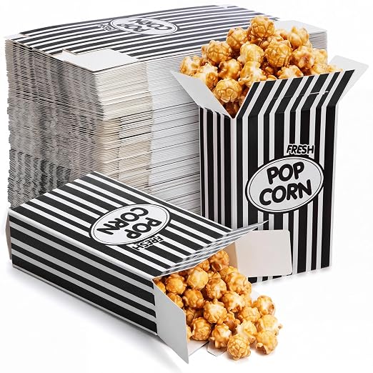Xinnun 300 Pcs Paper Popcorn Boxes 1oz Oil-proof Disposable Striped Popcorn Boxes Container Leak Proof Paper Holders for Movie Night, Party, Birthday, Wedding (Black) by Xinnun