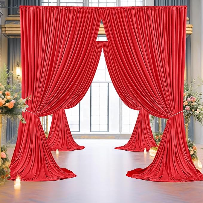 30ft×8ft Wrinkle Free Red Backdrop Curtain for Party, 6 Panels 5×8ft Thick Silky Polyester Red Photo Backdrops Drapes Curtains for Birthday Baby Shower Themed Parties Wedding Photography - Image 6