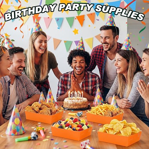 Uiifan 50 Pcs 5 lb Extra Large Paper Food Trays Disposable Food Boat Nacho Plate Serving Snack Trays Grease Resistant Self-assembly for Back to School Party Birthday Wedding Supply (Orange) - Image 7