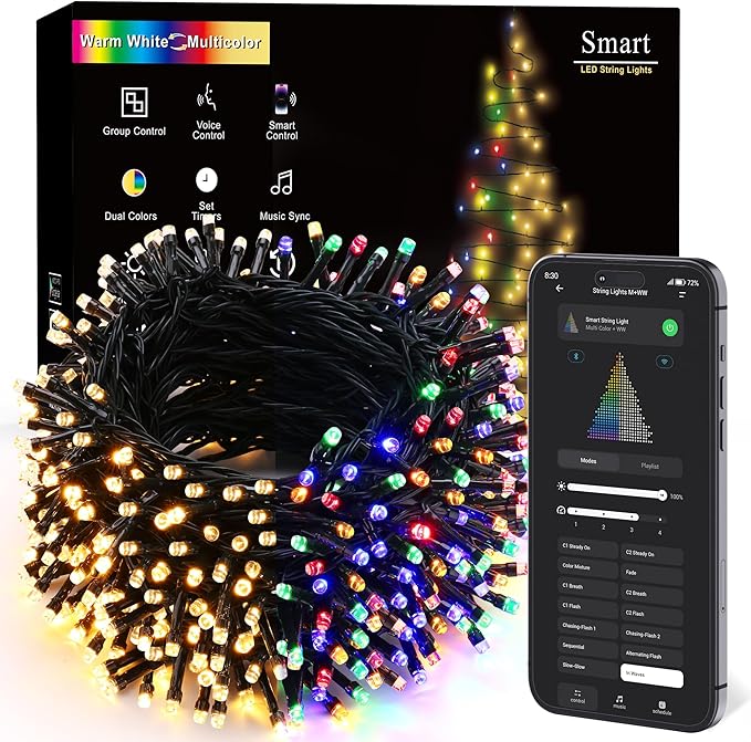 BrizLabs Smart Christmas Lights, 180FT 500 LED Color Changing Christmas Lights with APP/Voice Control, Warm White & Multicolor Xmas Fairy Lights Music Sync Tree Lights Dimmable for Indoor Outdoor Home