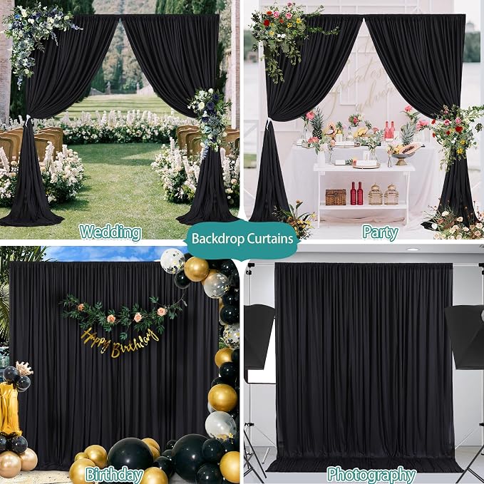 Black Backdrop Curtains 8 x 10 ft for Photo Background Wrinkle Free Drapes | Soft Polyester Fabric,Natural Drape,Top Rod Pocket,Washable & Reusable,For Wedding Birthday Party Decor,4ft x 10ft 2 Panels - Image 9