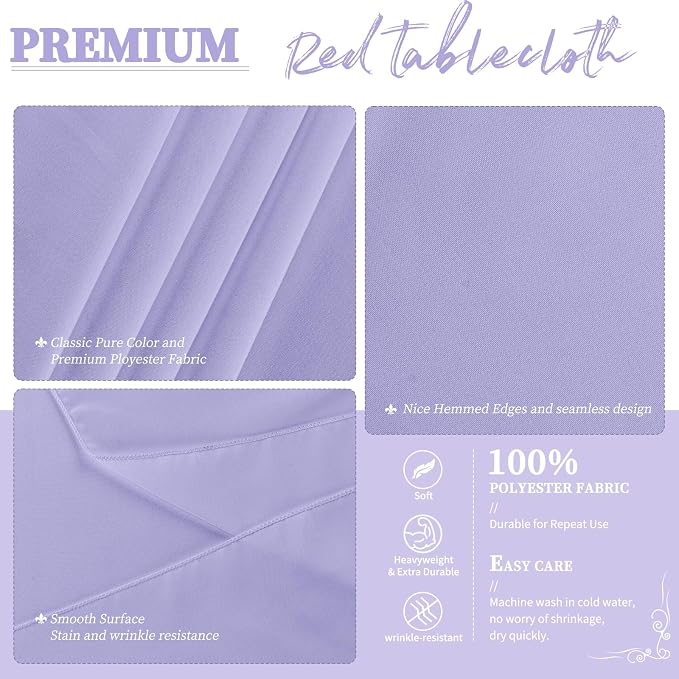 YMHPRIDE 6 Pack Round Tablecloth Lavender Table Cloths 90 Inch Polyester Round Tablecloth,Lavender Tablecloths Round 90 inch Washable Fabric Table Covers for Wedding,Party,Dining,Banquet - Image 3