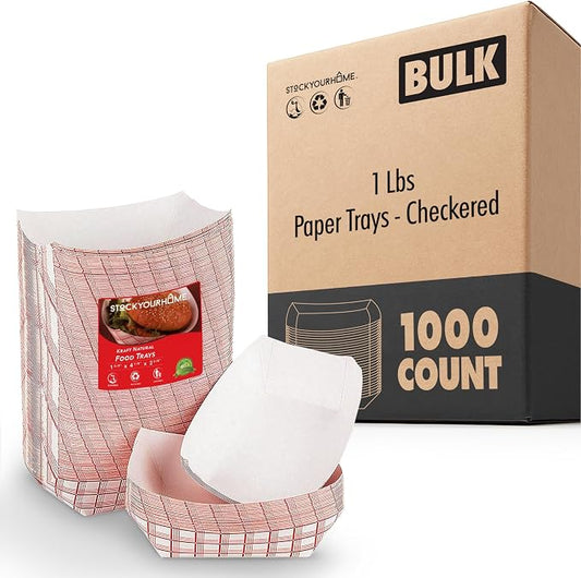 Stock Your Home Small Paper Food Boats 1000 Pack 1 lb Disposable Red and White Checkered Trays Eco Friendly Serving Boats for Food 4.25 x 2.2 by StockYourHome