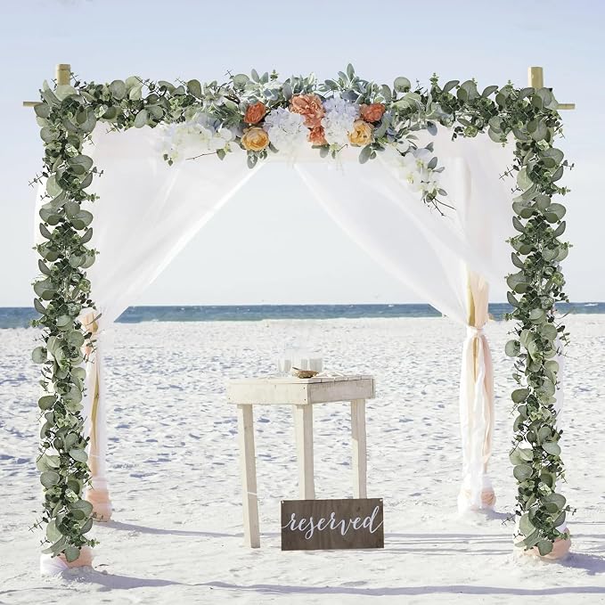 Dolicer 2 Packs 6FT Artificial Eucalyptus Garland Faux Greenery Garland | Fake Vines Hanging Silver Dollar Eucalyptus Leaves for Wedding Backdrop Arch Table Wall Party Home Decor - Image 5