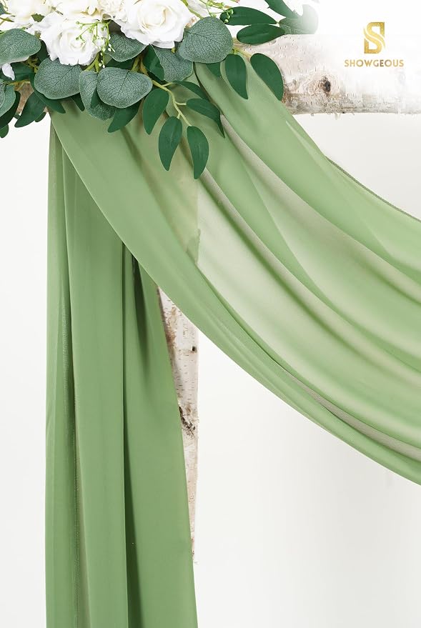 Showgeous Wedding Arch Draping Fabric Sage Green Chiffon Fabric Drapes - Image 8