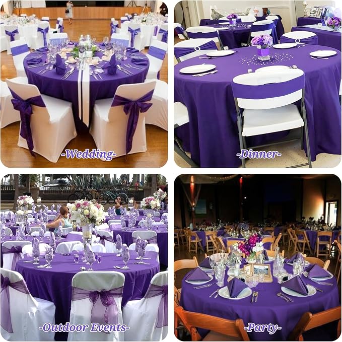 Showgeous 90 Inch Purple Round Tablecloths, Polyester Table Covers | 10 pack Tablecloths for Round Tables Washable polyester Table Cloth Decorative Fabric for Dining Wedding Party Banquet Buffet - Image 7