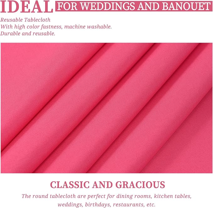 Showgeous 90 Inch Hot Pink Round Tablecloths, Polyester Table Covers | 10 pack Tablecloths for Round Tables Washable polyester Table Cloth Decorative Fabric for Dining Wedding Party Banquet Buffet - Image 5