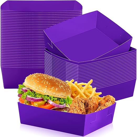 Uiifan 50 Pcs 5 lb Extra Large Paper Food Trays Disposable Food Boat Nacho Plate Serving Snack Trays Grease Resistant Self-assembly for Back to School Party Birthday Wedding Supply (Purple) by Uiifan