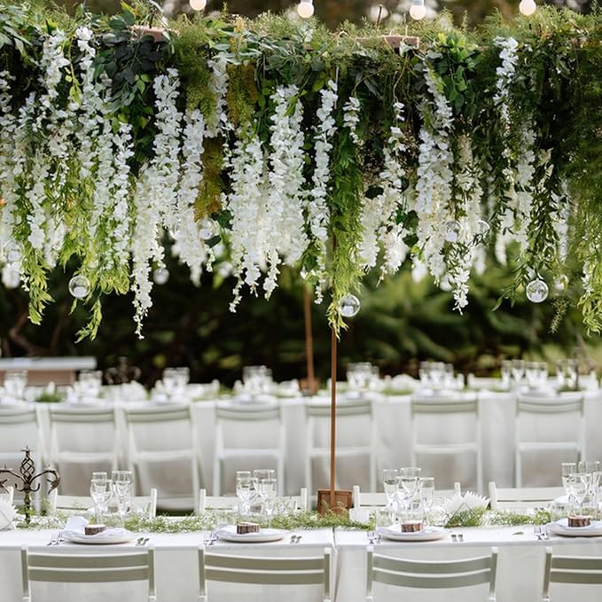 Alotiki White Wisteria Hanging Flowers, 48 Pack Fake Hanging Flowers | Artificial Flowers for Outdoors, Fake Flowers Garland for Backdrop, Home Garden Wedding Decor, Wisteria Garland Wedding Arch - Image 7