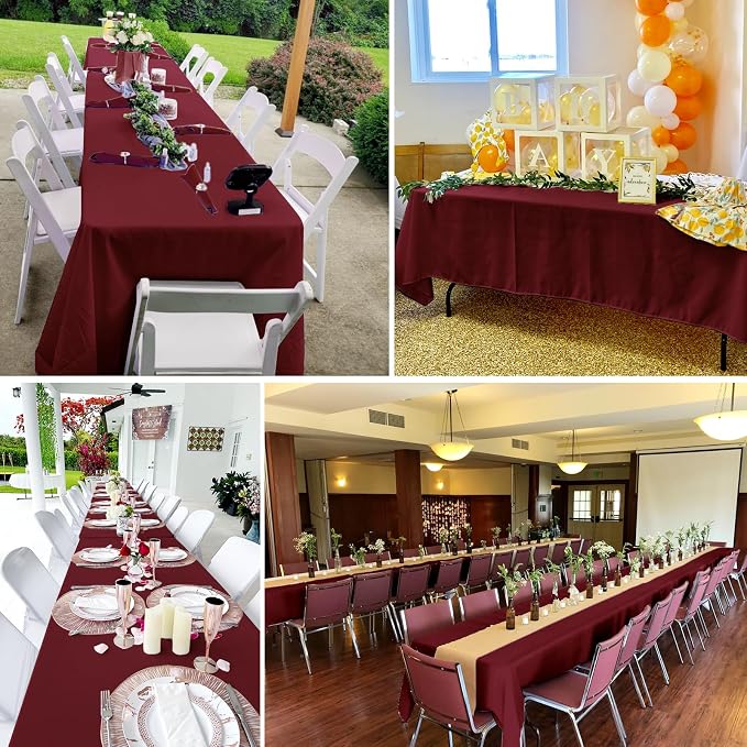 YMHPRIDE 6 Pack Burgundy Polyester Tablecloths, 60 x 102 inch, Rectangular, Wrinkle Resistant, Machine Washable, Perfect for 6FT Tables, Parties, Weddings, Banquets - Image 8