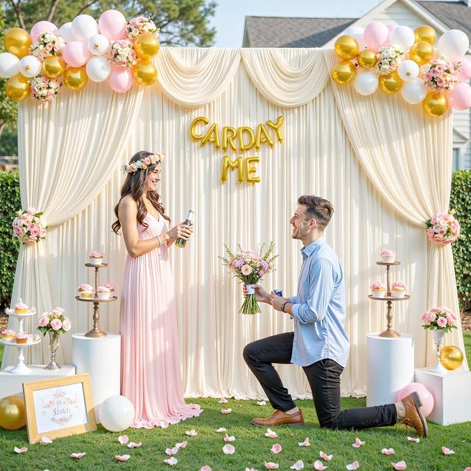 10ft x 10ft Champagne Backdrop Curtain for Baby Shower Wrinkle Free Backdrop Drapes Panels for Parties Wedding Bridal Shower Birthday Photo Photography Polyester Fabric Background Decoration - Image 3