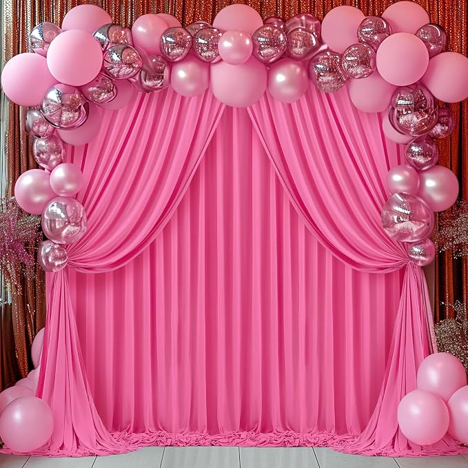 Hot Pink Backdrop Curtains 8 x 10 ft for Photo Background Wrinkle-Free | Soft Polyester Fabric,Natural Drape,Top Rod Pocket,Washable & Reusable,For Wedding Birthday Party Decor,4ft x 10ft 2 Panels - Image 2