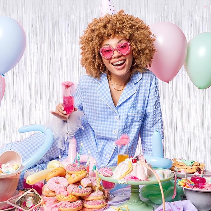 White Metallic Tinsel Foil Fringe Curtains, 2 Pack 3.3x8.3 Feet Streamer Backdrop for Birthday Wedding Christmas Easter, New Year’s Eve Decor, White Tinsel Backdrop for Valentines Day Decorations