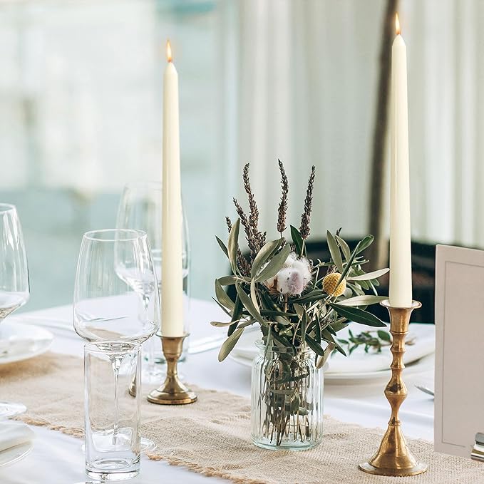 OSHINE 12 Pack Ivory Taper Candles Long Taper Candle 10 Inch Dripless Unscented Smokeless & Emergency 7-8 Hours Long Burning Tall Candlesticks Ideal for Weddings, Thanksgiving, Christmas, Dinner Party