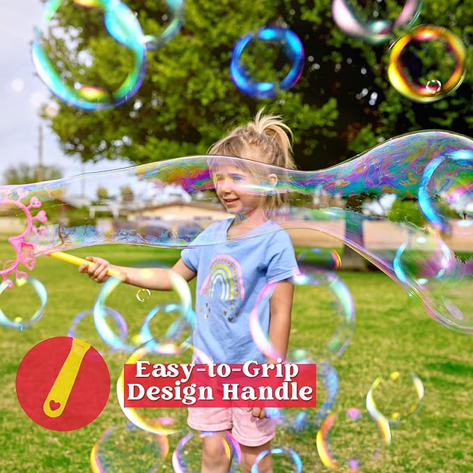 JOYIN Big Bubble Wands Set with with Tray, 21" Giant Bubble Wands Bulk for Kids, Summer, Outdoor Play Period & Birthday Party & Games, 6 Pcs Solution Suitable, Suitable for All Age People