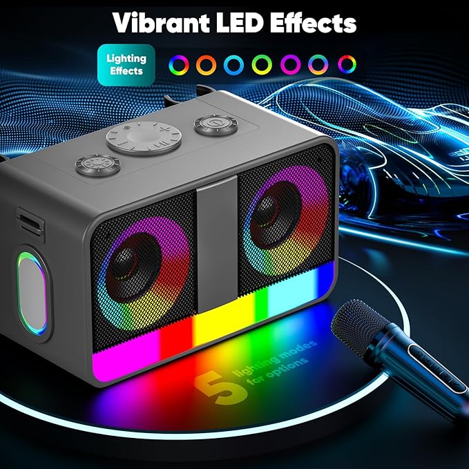 Karaoke Machine,Real 35W Portable Speaker,8H Long Time, 2Rechargeable Wireless Microphones,LED,Karaoke Machine for Adults & Kids,BT/FM/USB/TF/AUX,for Home Party/Outdoors(CHJ171-SilverGray)