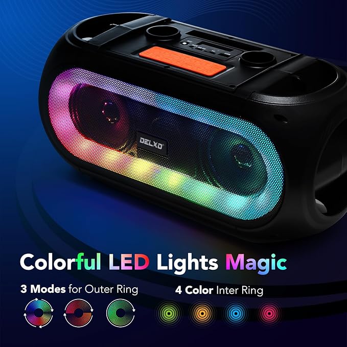 Delxo Karaoke Machine with 2 Wireless Microphones for Adult, Powerful Portable Bluetooth Speaker Loud for Party, PA System Remote Singing Machine with LED Lights, Support BT TWS USB TF, Gift