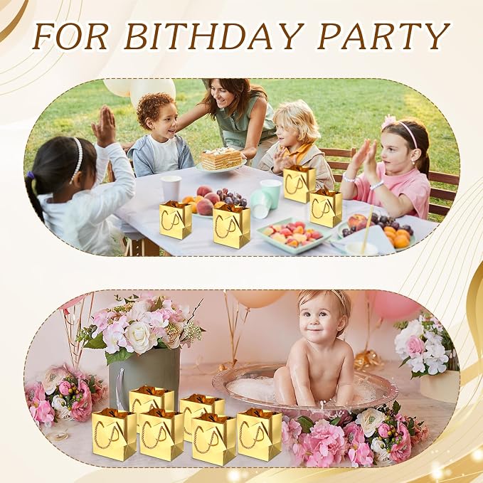 Sherr 100 Pcs Gold Mini Paper Gift Bags with Handles, White Tags | 4x2.75x4.5 in White Paper Bags, Thank You Tags, Party Favors, Wedding, Small Business Packaging, Easter Spring Gifts - Image 4