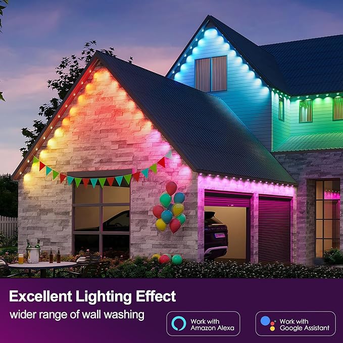 100ft Permanent Outdoor Lights for House, RGBCW LED Eaves Lighting with Smart APP/Remote Control, 66 Dynamic Scene Modes, IP67 Waterproof Outside String Lights for Christmas, Party, Daily
