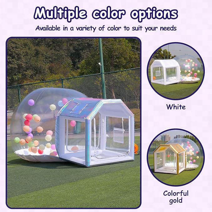 10ft Inflatable Bubble House Dome with Tunnel for Kids, Clear TPU Balloon Tent for Parties, Includes 450W Air Blower & 600W Air Pump