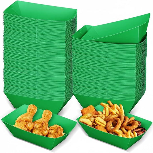 Uiifan 300 Pcs Paper Food Boats Disposable Paper Food Tray,Green | Grease Resistant Disposable Serving Tray, Cardboard Hot Dog Holder, Burgers Fries Sandwiches Picnic Party Supplies by Uiifan