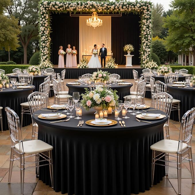 6 Pack Black Round Spandex Tablecloth for 72 inch Table, Wrinkle Free Stretchy 132inch Fitted 6FT Round Table Cloths Cover with Skirt for Wedding Birthday Party Graduation Banquet Events - Image 7