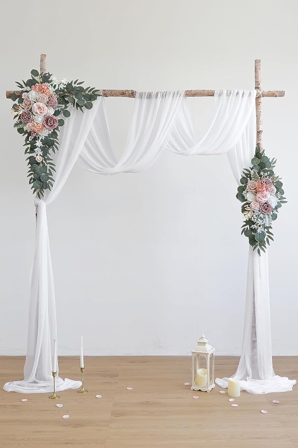 Olalaka Dusty Rose Artificial Wedding Arch Flowers Kit (Pack of 3) with 26Ft White Shiny Arch Draping Fabric for DIY Wedding Party Ceremony Reception Backdrop Floral Decoration - Image 2