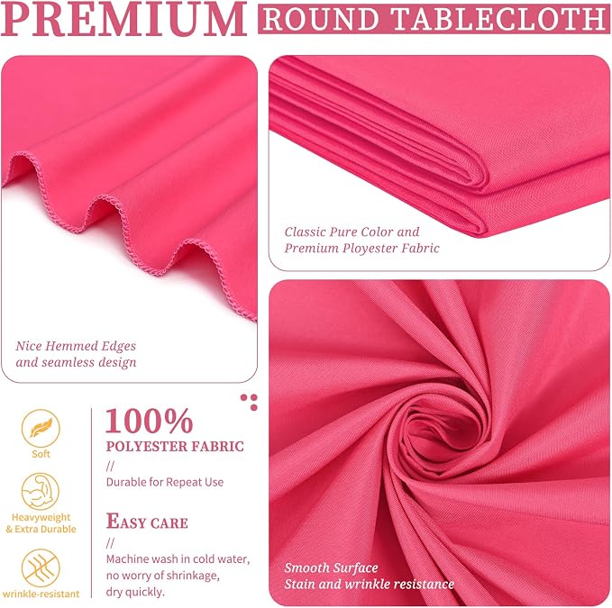 Showgeous 90 Inch Hot Pink Round Tablecloths, Polyester Table Covers | 10 pack Tablecloths for Round Tables Washable polyester Table Cloth Decorative Fabric for Dining Wedding Party Banquet Buffet - Image 4