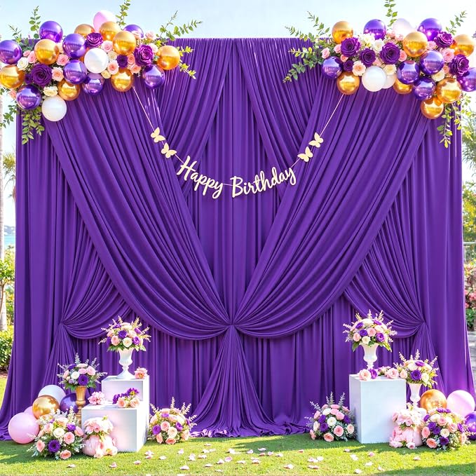 Purple Backdrop Curtain for Parties Wedding Wrinkle Free Purple Photo Curtains Backdrop Drapes Fabric Decoration for Birthday Party Photography 5ft x 8ft,2 Panels - Image 4