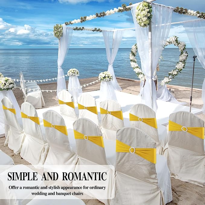 Gold Chair Sashes 25 Pack Spandex Stretch Chair Band Sashes with Buckles for Folding Chairs Wedding Party Reception Baby Shower Events Banquet Decorations - Image 5