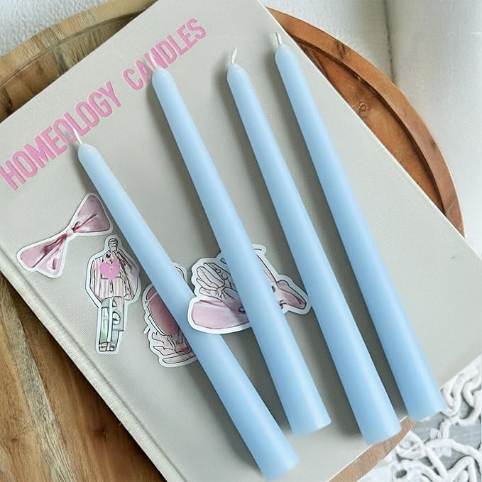 6 PK 10" Classic Taper Candles, Sky Blue, 7-8 Hours Long Burning, Unscented Tall Candlesticks
