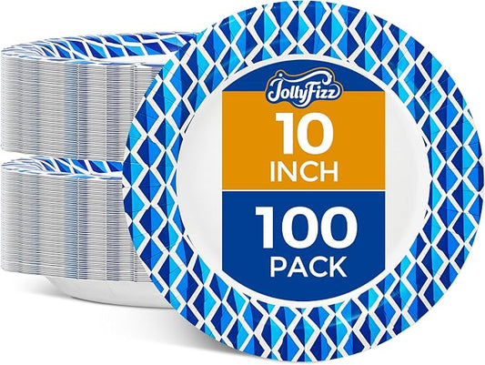 10 Inch Disposable Paper Plates 100 Pack | Soak-Proof, Cut Resistant & Heavy Duty Dinner Plates for BBQ, Family Meals, Parties & Daily Use by Unknown