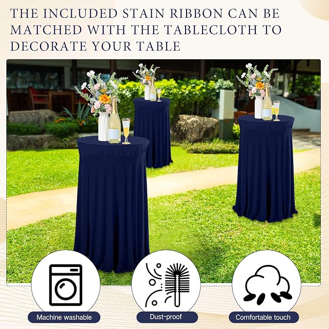 Tegeme 1 Pack Spandex Cocktail Table Cover Fitted with Skirt, Navy | 32x43 Inch High Top Tables, Stretch Tablecloth for Weddings Parties Banquets, Fitted Covers Wrinkle Resistant Elegant Design - Image 4