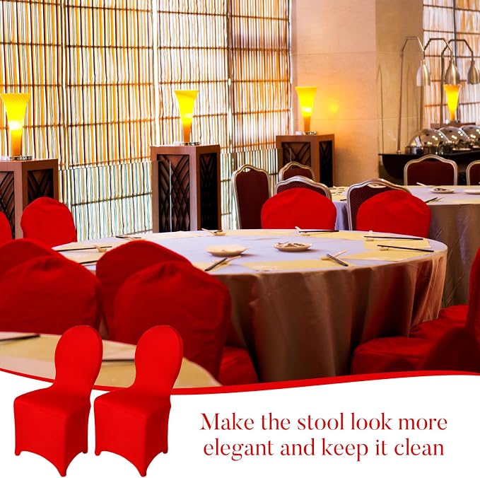 Moukeren 30 Pcs Wedding Chair Covers Spandex Folding Chair Covers Stretch Universal Polyester Fitted Seat Slipcovers for Wedding, Banquet, Celebration, Holidays, Dining Room, Living Room (Red) - Image 7