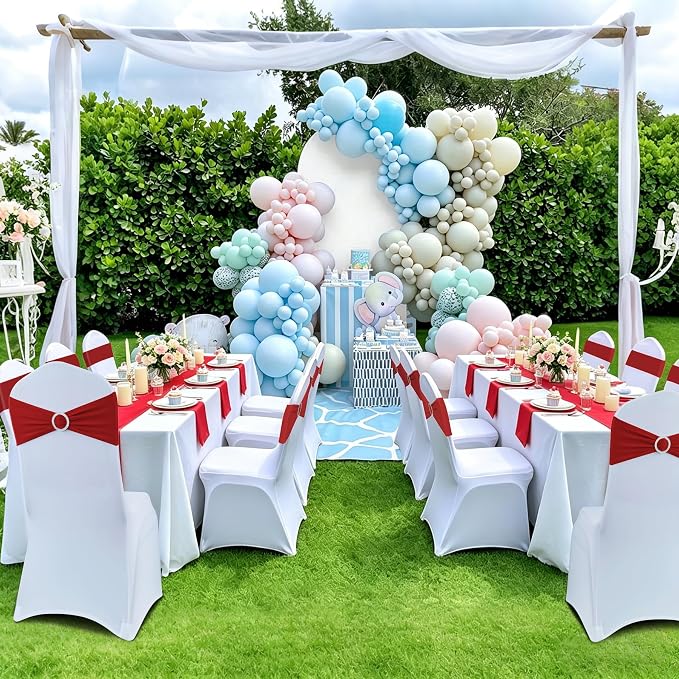 LEBENGURU Red Spandex Chair Sashes -50pcs Premium Stretch Bows with Buckle Slider, Universal Elastic Chair Bands for Wedding Party Banquet Decoration - Image 7
